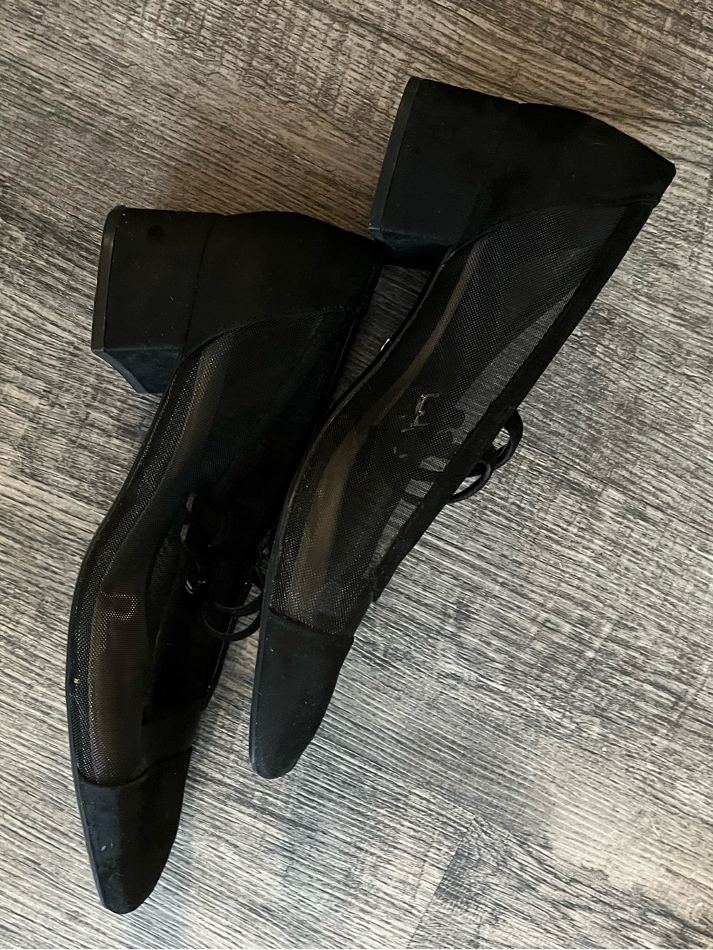 Zara Black Lace-Up Mesh Block Heel Pumps